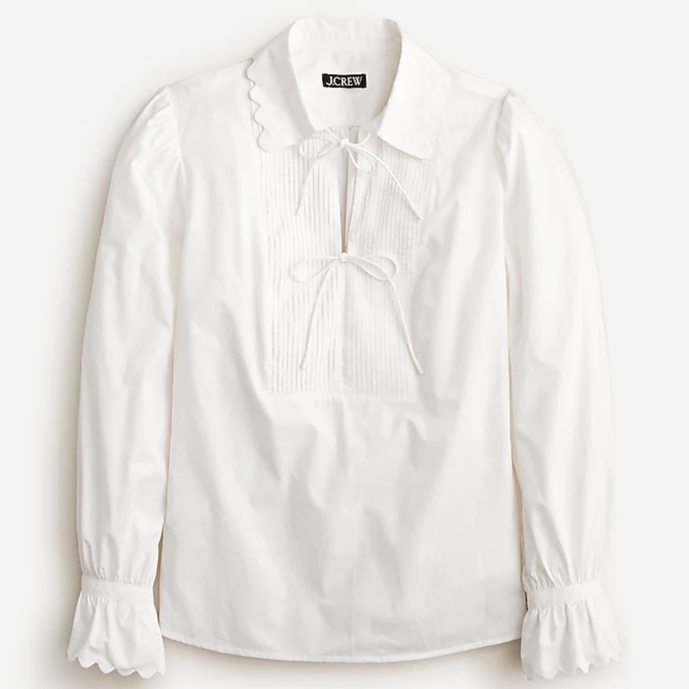 J. Crew Women's Scalloped Popover Top In 100% Organic Cotton Poplin, NWT